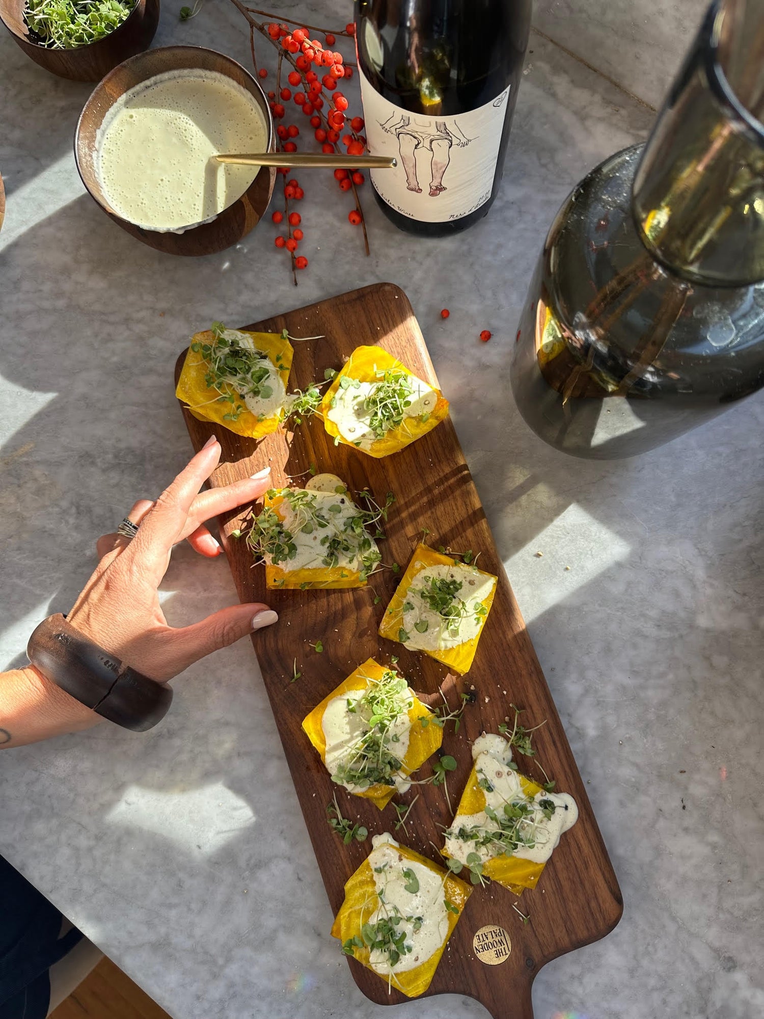 BEET RAVIOLI with Mushroom Walnut Filling & Tarragon Cream