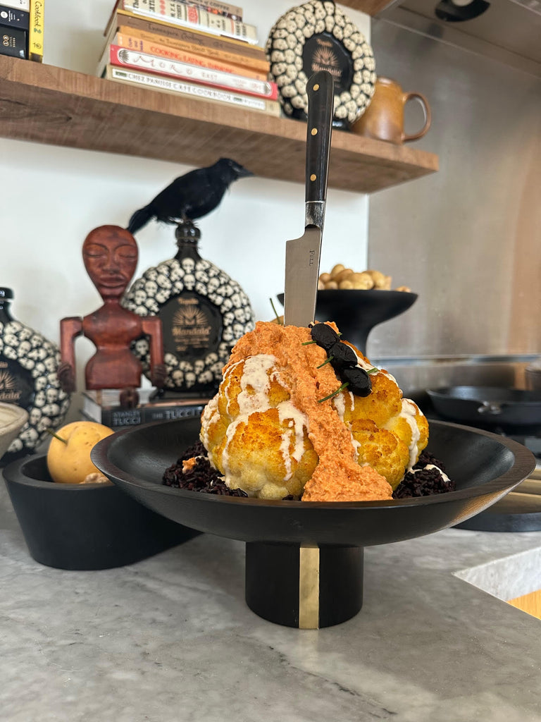 Loaded Cauliflower Brains w/ Tahini & Romesco