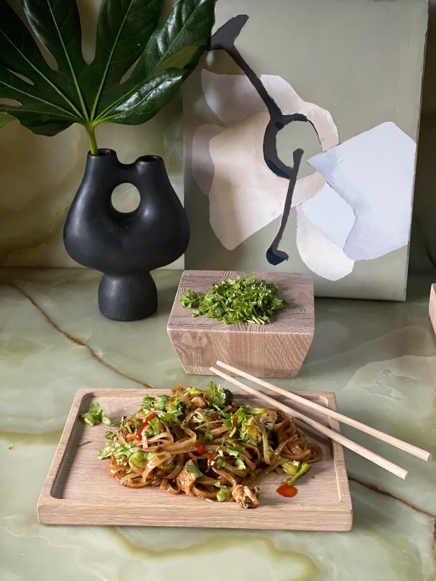 Black Bean Caramel Chicken with Rice Noodles